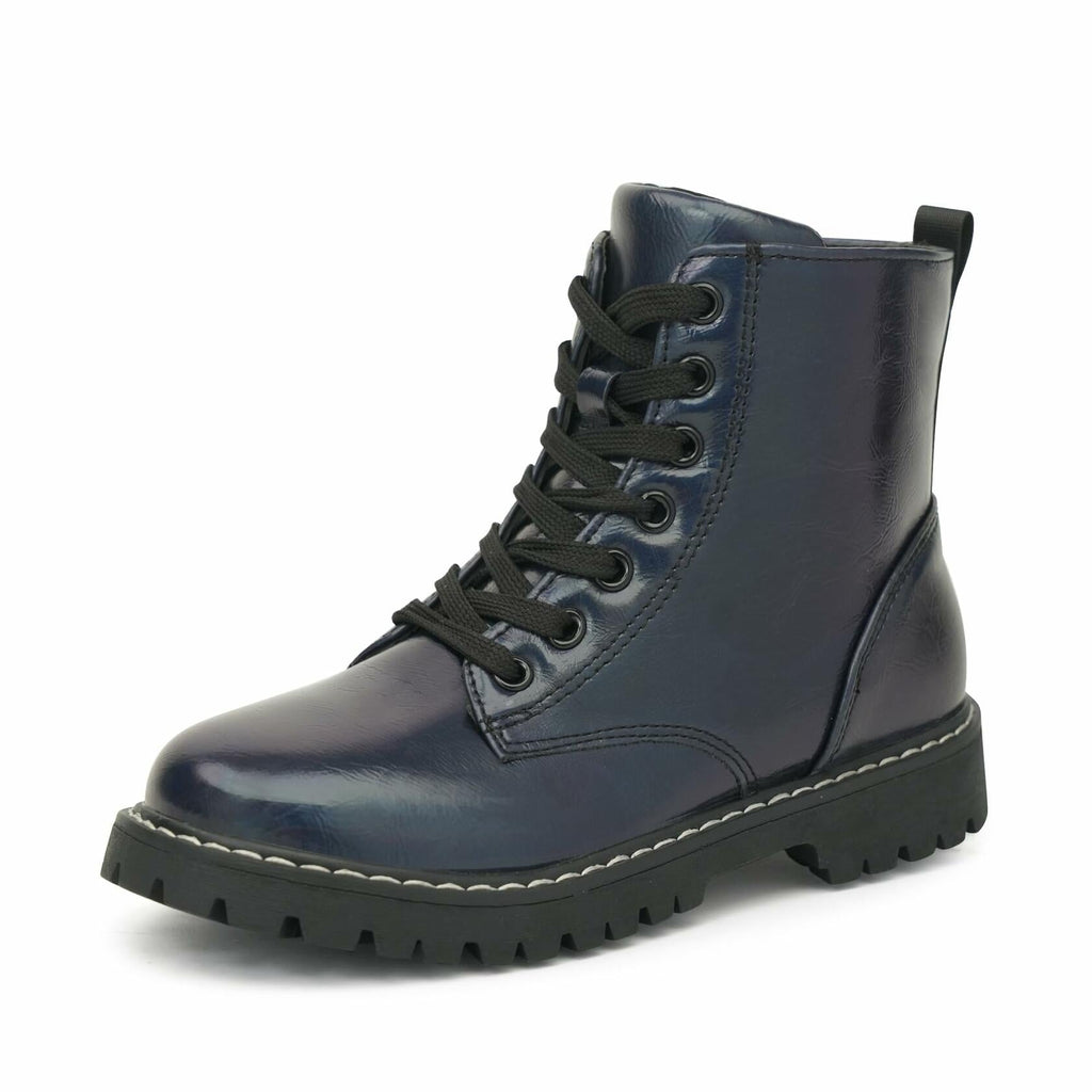 firelli Kids Ankle Boots Navy Size 13 US Side Zipper Lace Up Combat Boots