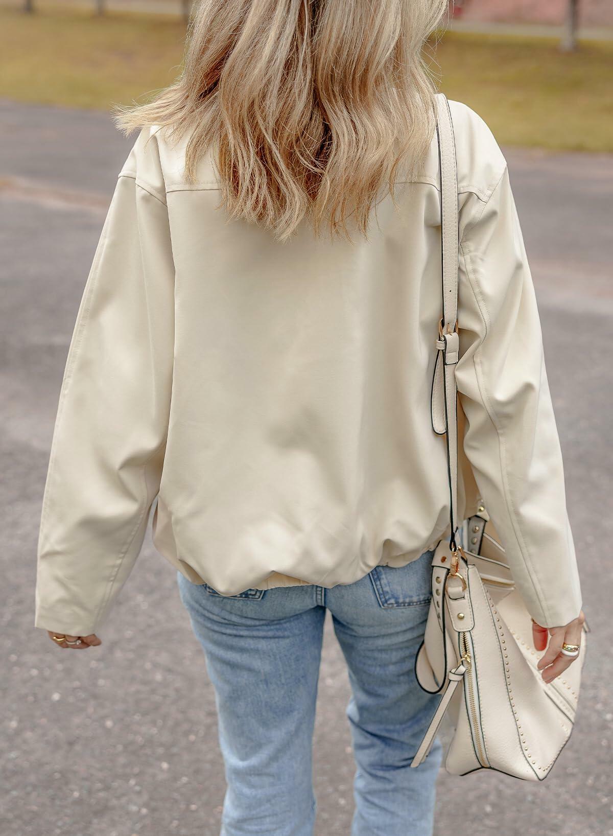 EVALESS X-Large Apricot Crop Windbreaker Jacket Fall 2024 Bomber Jacket