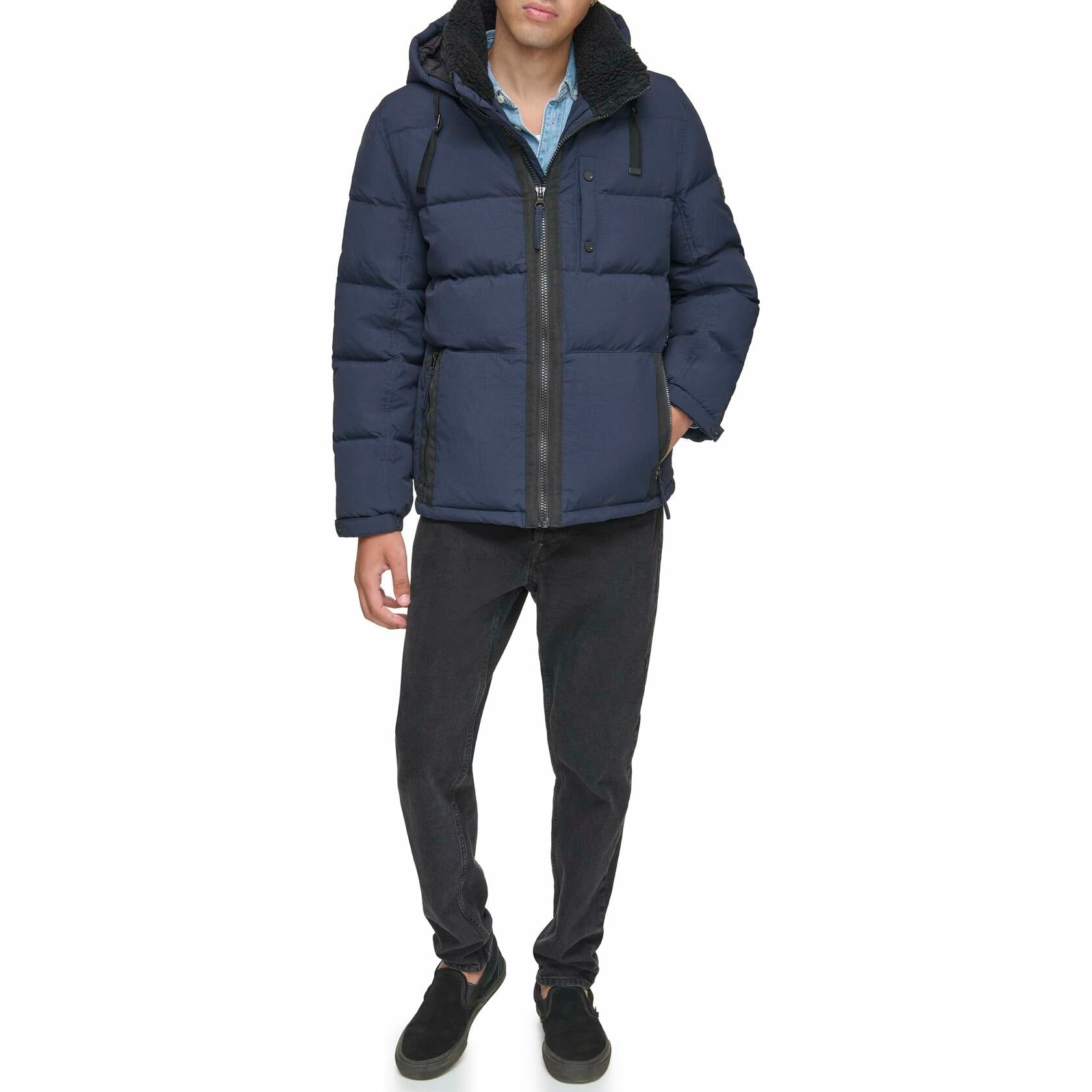 Andrew Marc Men's Water Resistant Hubble Down Jacket Ink XX-Large Removable Hood