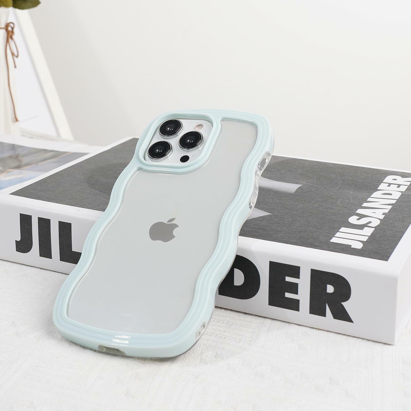 Weycolor iPhone 13 Pro Max TPU Shockproof Case Blue Kawaii Curly Wave
