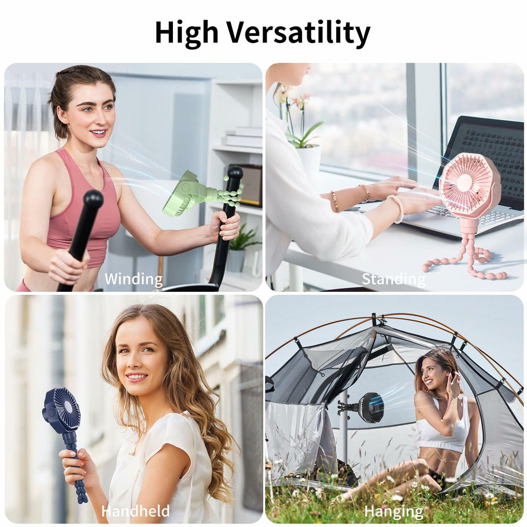 Lerat Portable Stroller Fan 3-Speed Rechargeable Clip-On Green