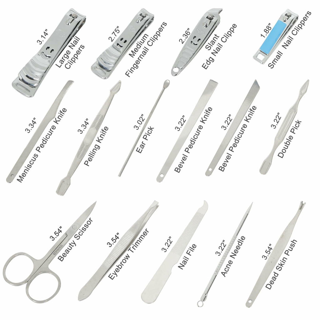 Manicure Set Nail Clippers Pedicure Kit 15Pcs Stainless Steel Brown Case