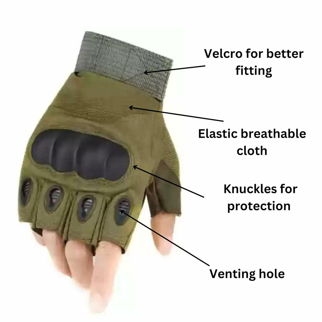 Boundless Performance Fingerless Knuckle Tactical Gloves Black