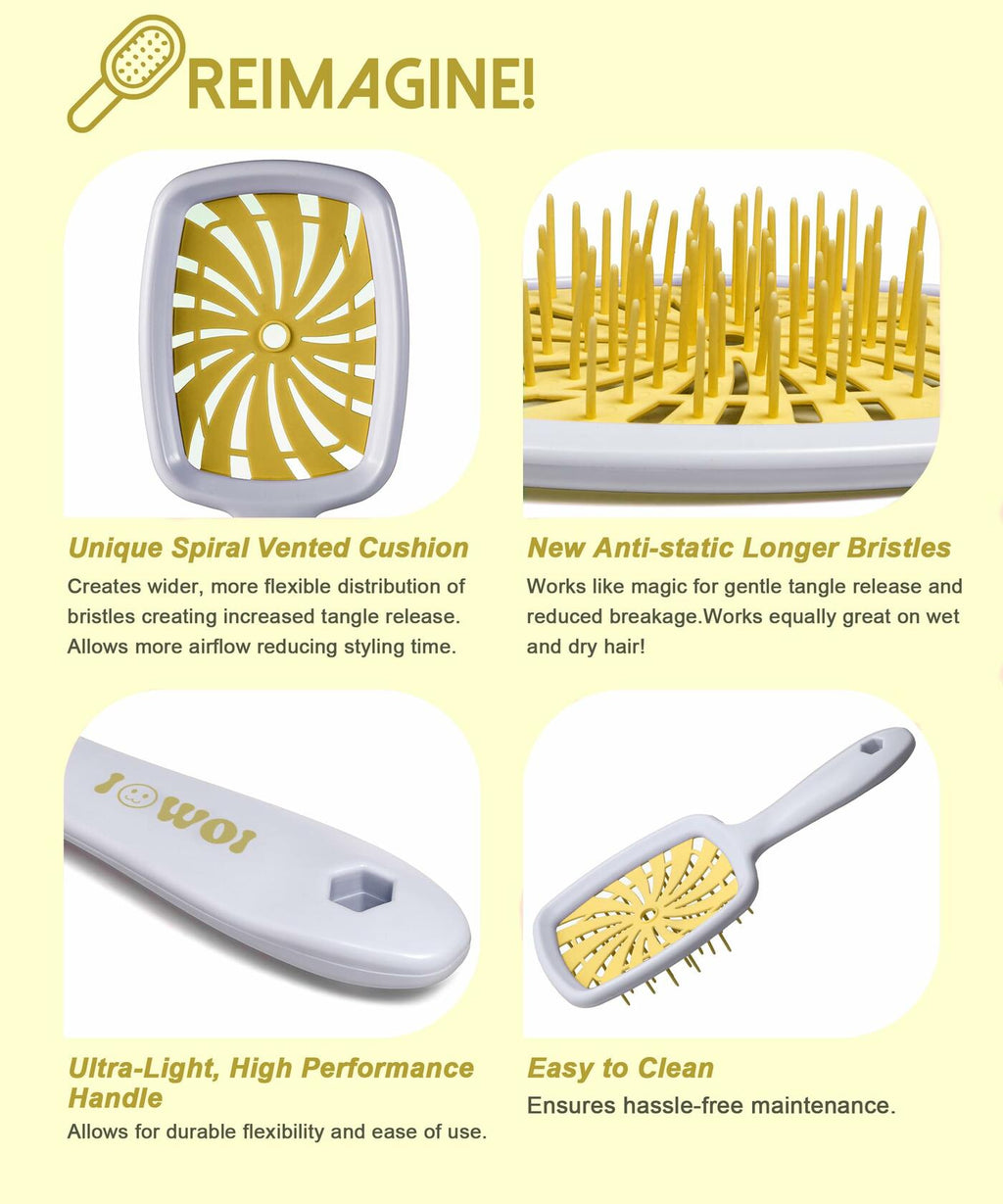 Detangler Brush Anti-Breakage Vented Bristle Mini Travel Lemon Hair Care