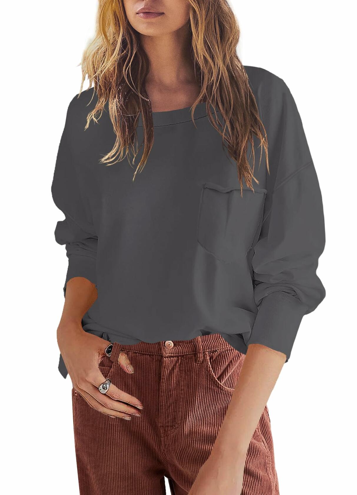 SENSERISE Womens Crewneck Sweatshirt Long Sleeve Pockets Black Size M