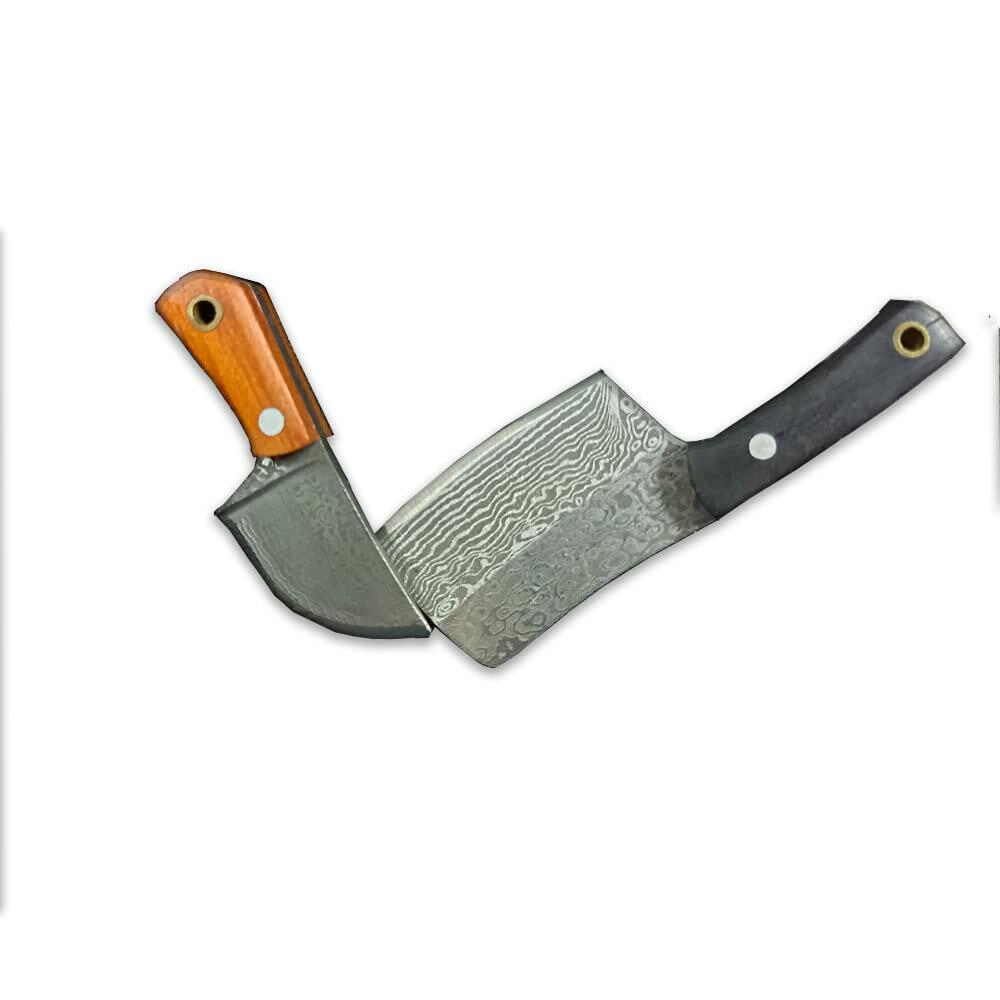 KOWAKA Mini Pocket Knives Set 2 Damascus Pattern Tiny Knife with Sheath