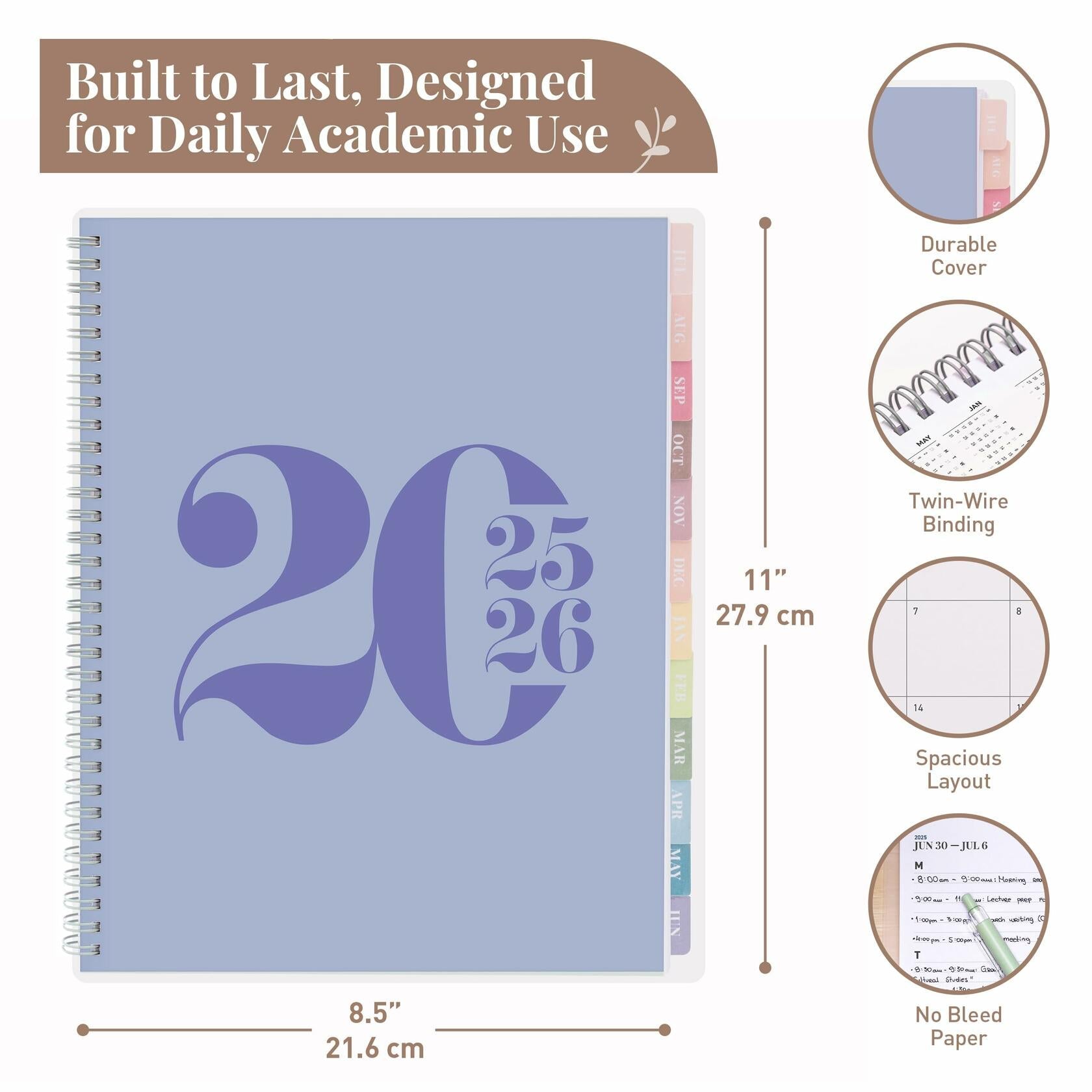 Rileys Academic Planner 2025-2026 Daily Weekly Monthly 8.5x11 Blue
