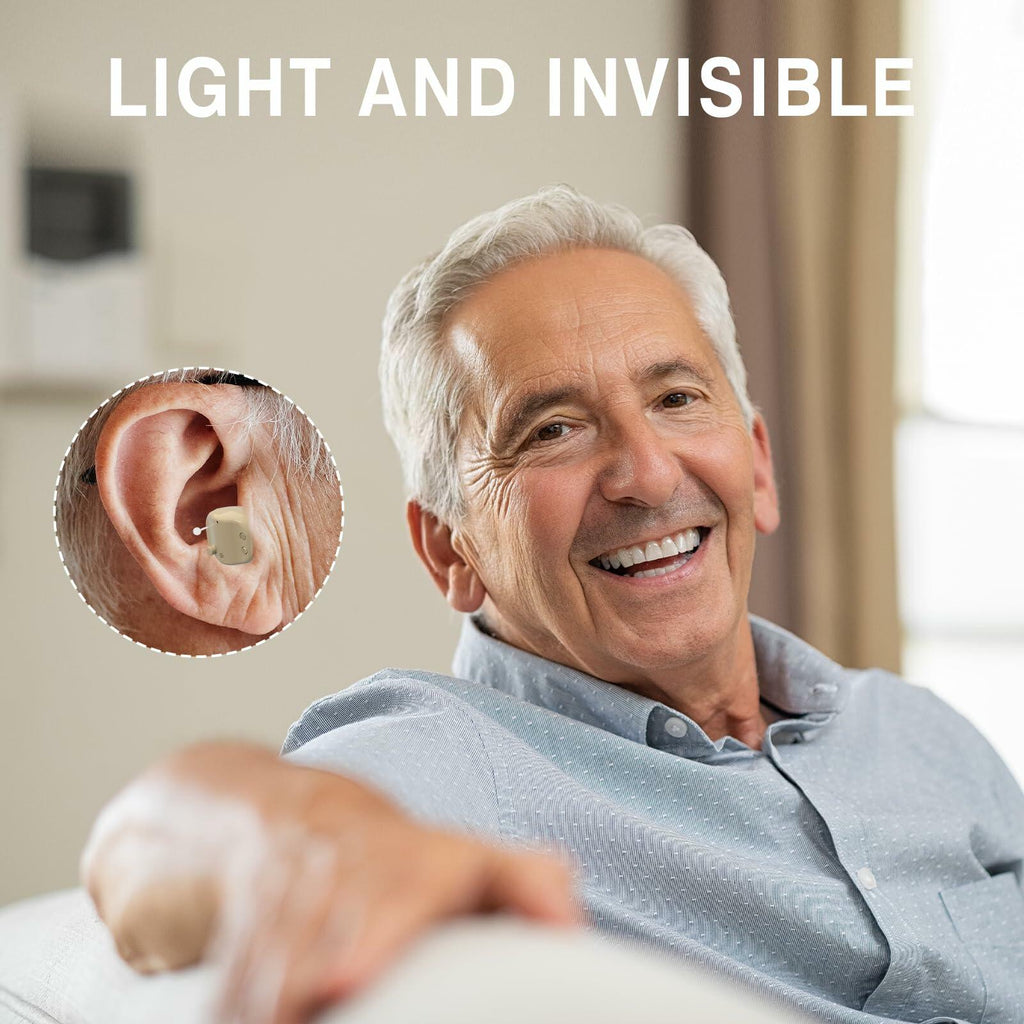 OTC Rechargeable Hearing Aids for Seniors Noise Cancellation Beige