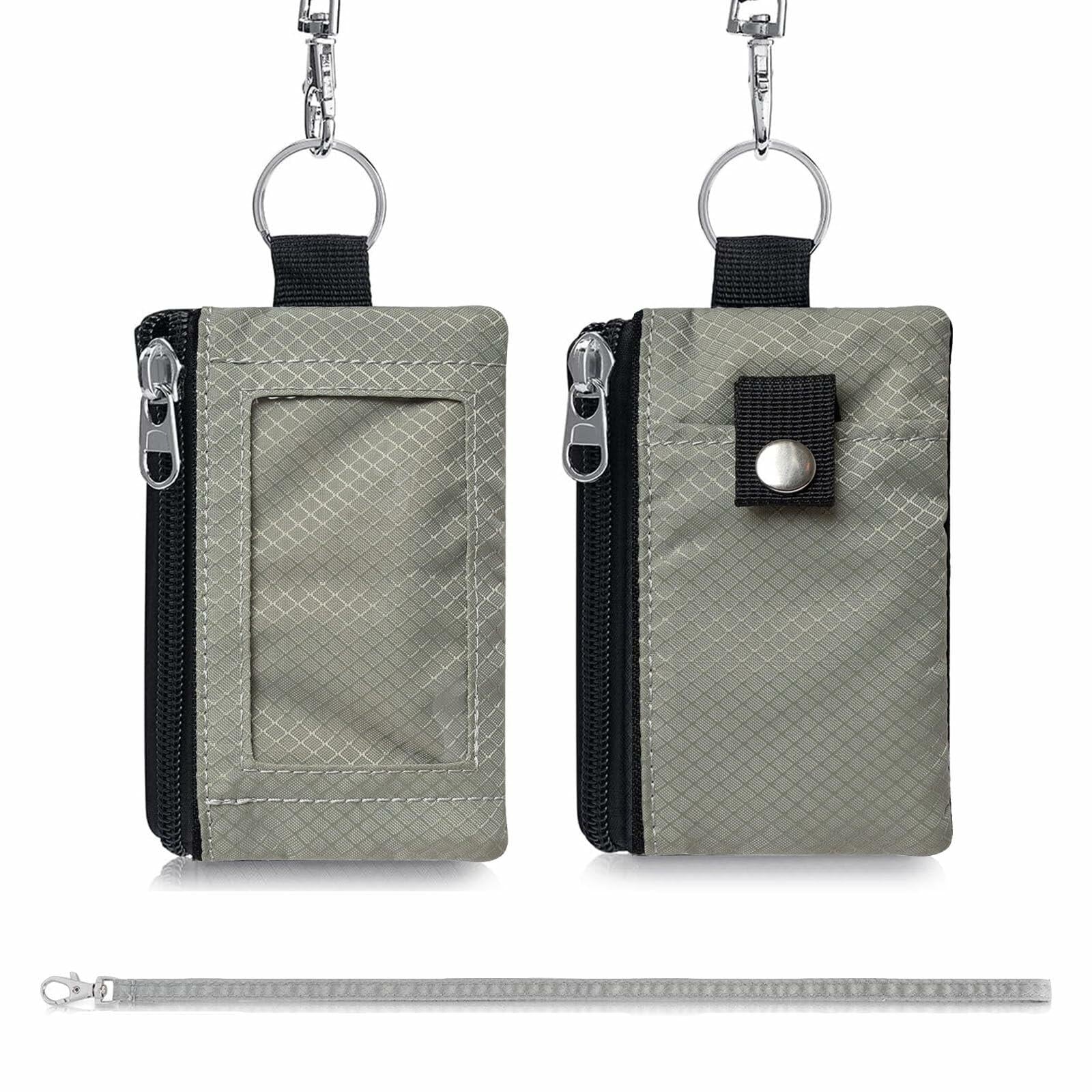 MILUMILUU RFID Blocking Minimalist Wallet Keychain Lanyard Light Grey