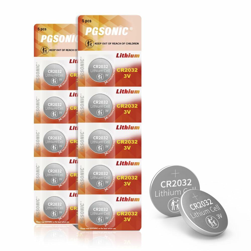 PGSONIC CR2032 3V Lithium Battery 10pcs Compatible with AirTag Black