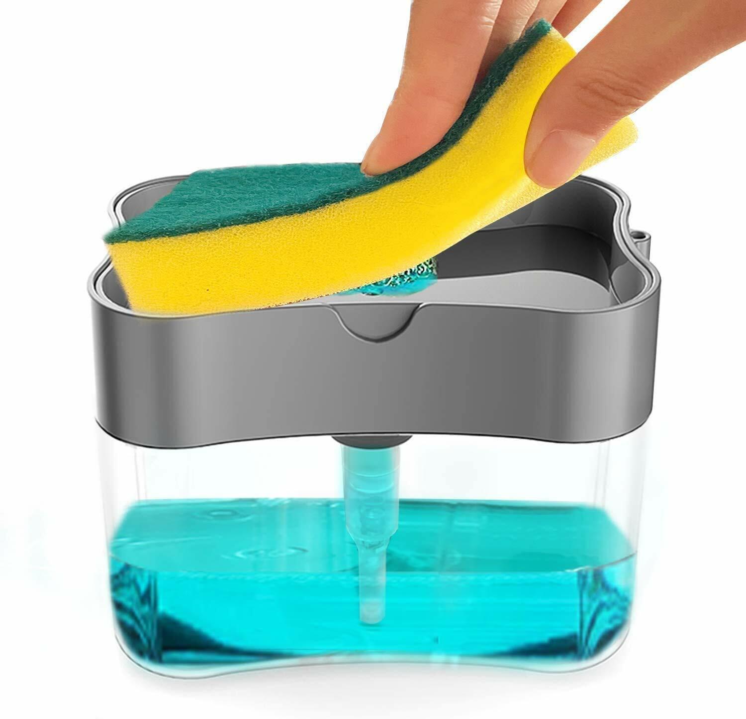Innovative Sponge Holder 2-in-1 Soap Lotion Dispenser Caddy Gray