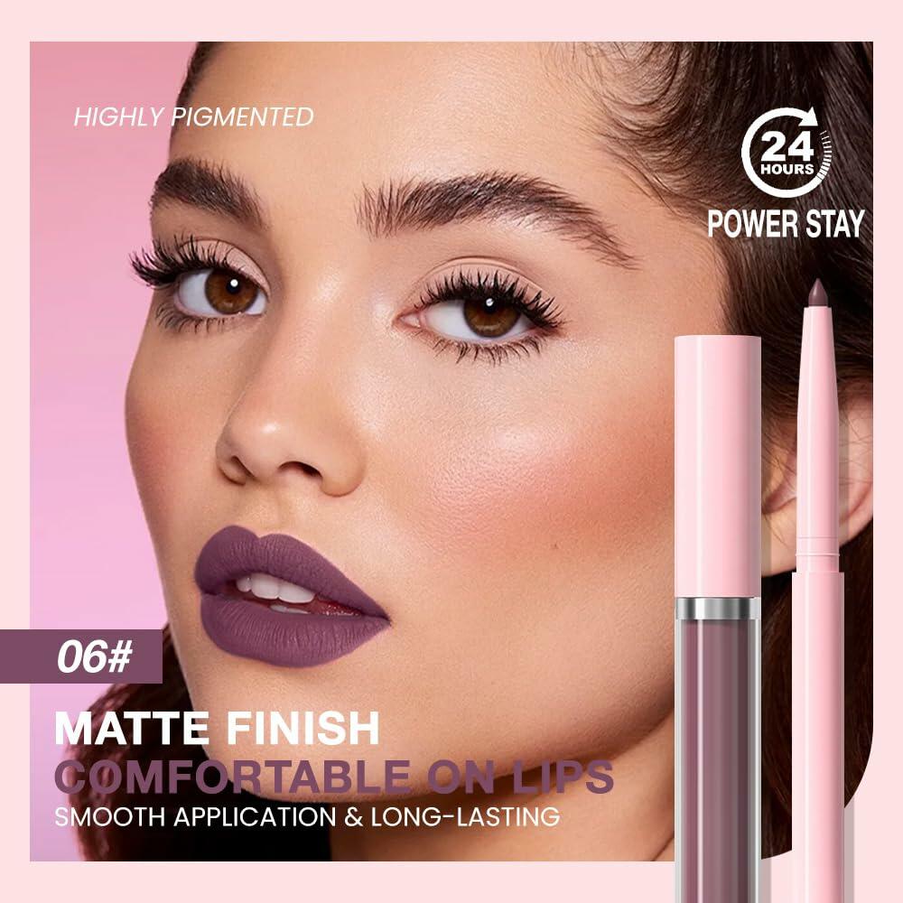 BestBy08/27 evpct Lip Liner Pencil & Lip Gloss Set Plum Purple 06#