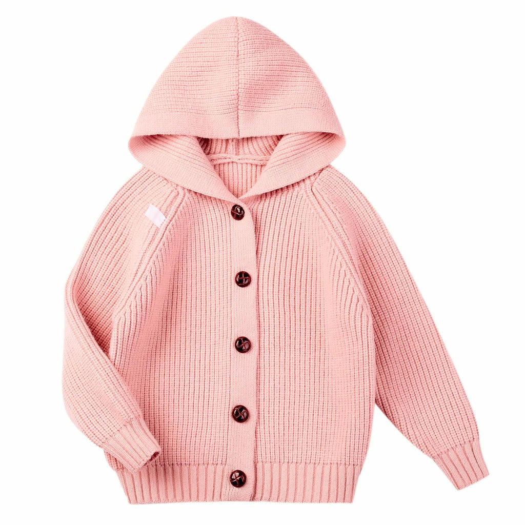 AUTWARM Girls Hooded Cardigan Oversized Knit Sweater Brown Size 5-6Y