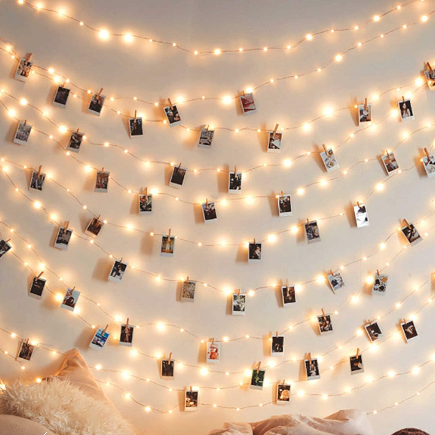 Fairy Lights with Clips 33ft 100LED Battery Operated String Lights Timer