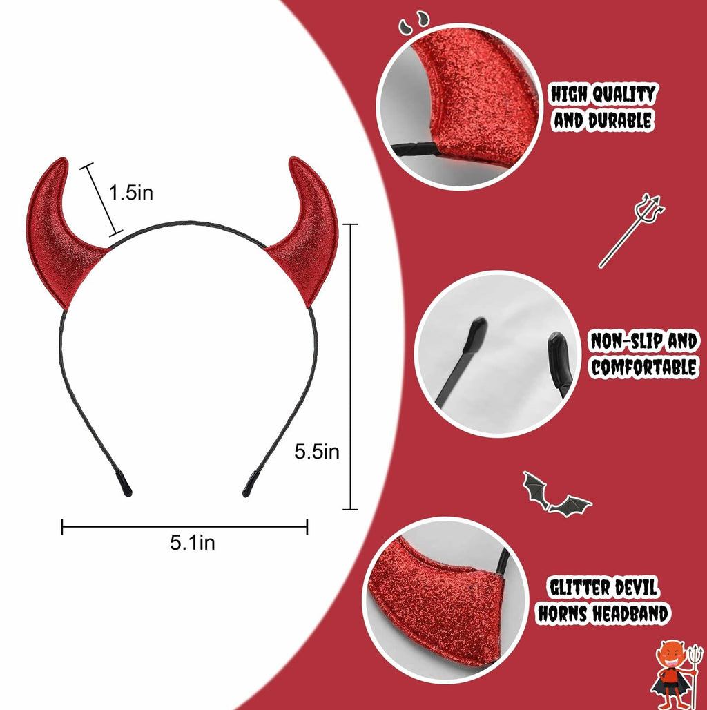 Voiiake Red Devil Horns Headband & Fishnet Thigh High Stockings Set