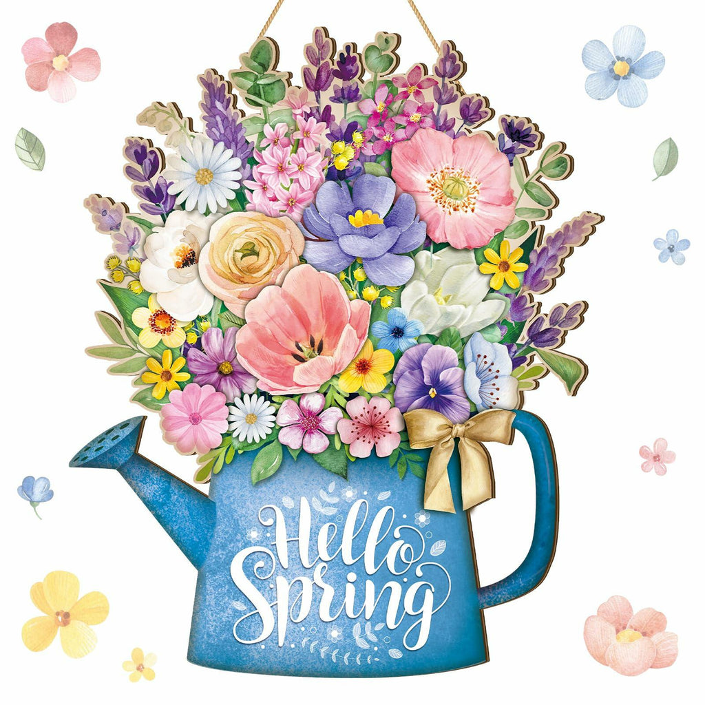 Spring Door Decor Wreath 12.4x10in Hello Spring Wooden Porch Sign
