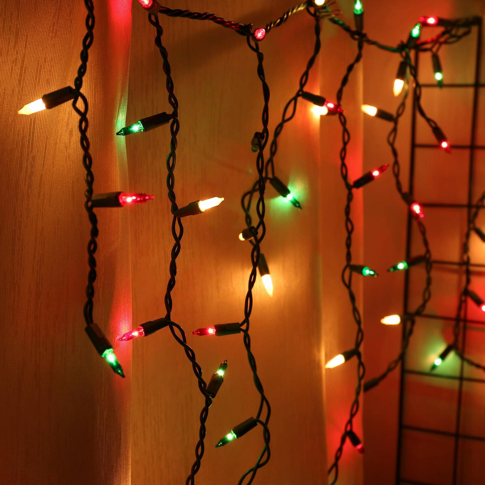 RECESKY Christmas Icicle Curtain Lights 7.7ft 100 Multi Color Indoor Outdoor