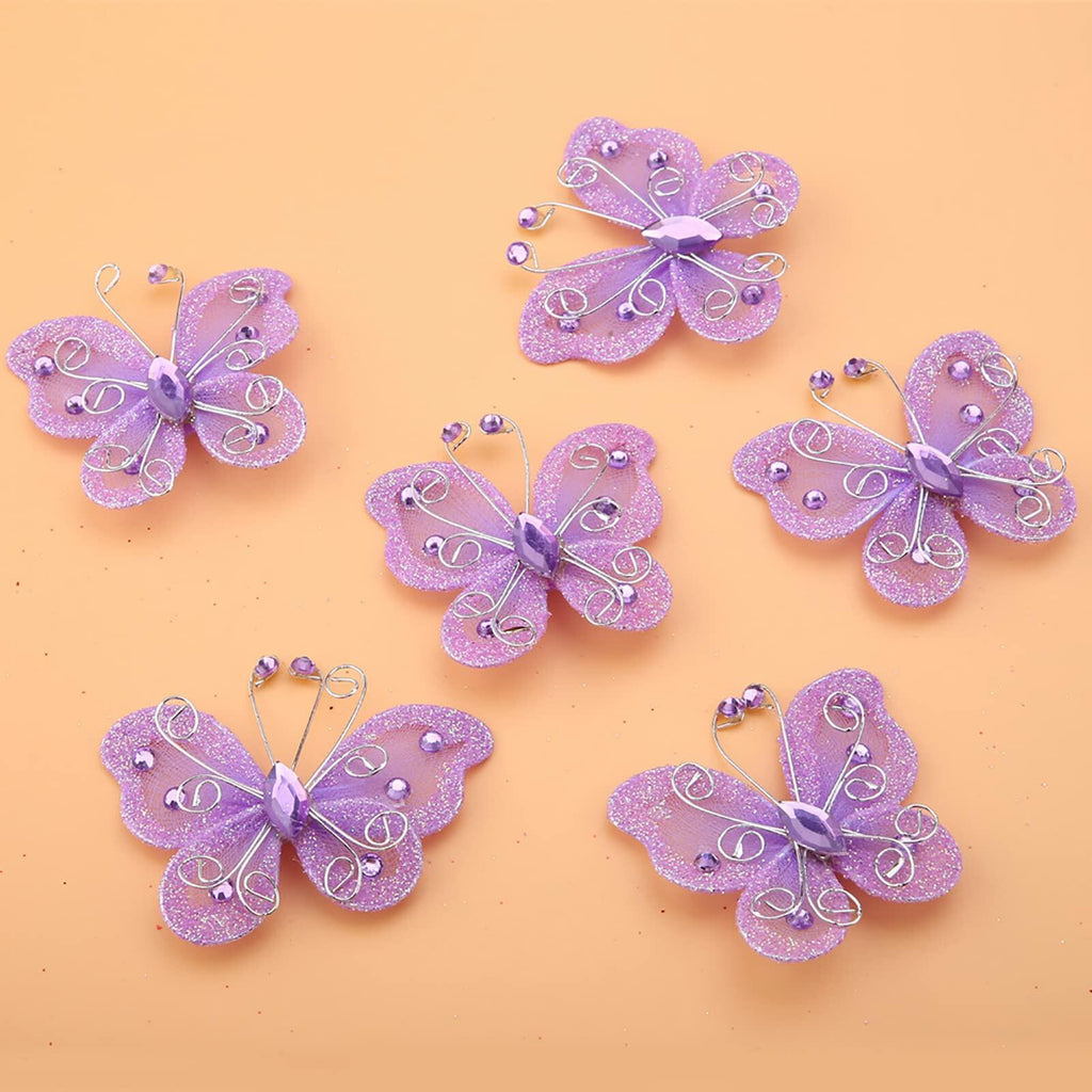 Yosoo Health Gear Wire Mesh Glitter Butterflies 24Pcs Sheer Wedding Decor
