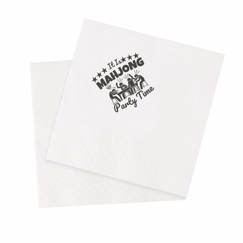 VOWFOO Mahjong Cocktail Napkins 100pcs 5x5 2-ply Mahjong Retirement Plan