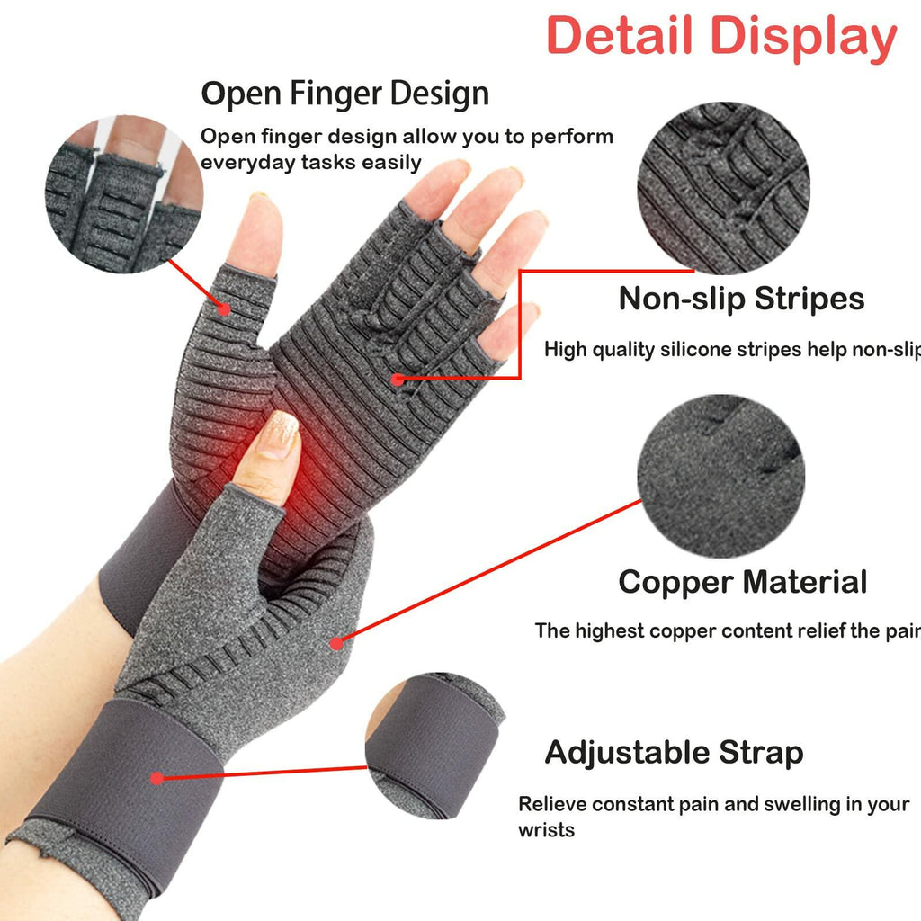 VigorGlove Copper Fit Arthritis Gloves Adjustable Belt Anti-Slip Black 2 Pairs M