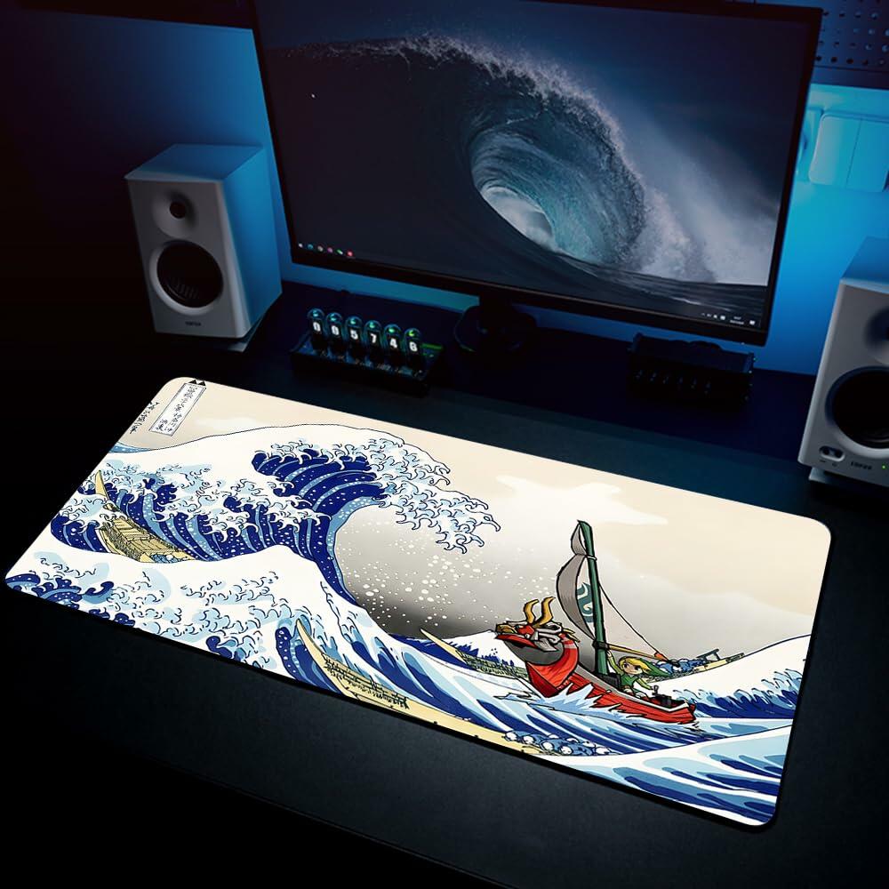 Kanagawa Extended Gaming Mouse Pad Large 31.5x11.8 Inch Non-Slip Rubber
