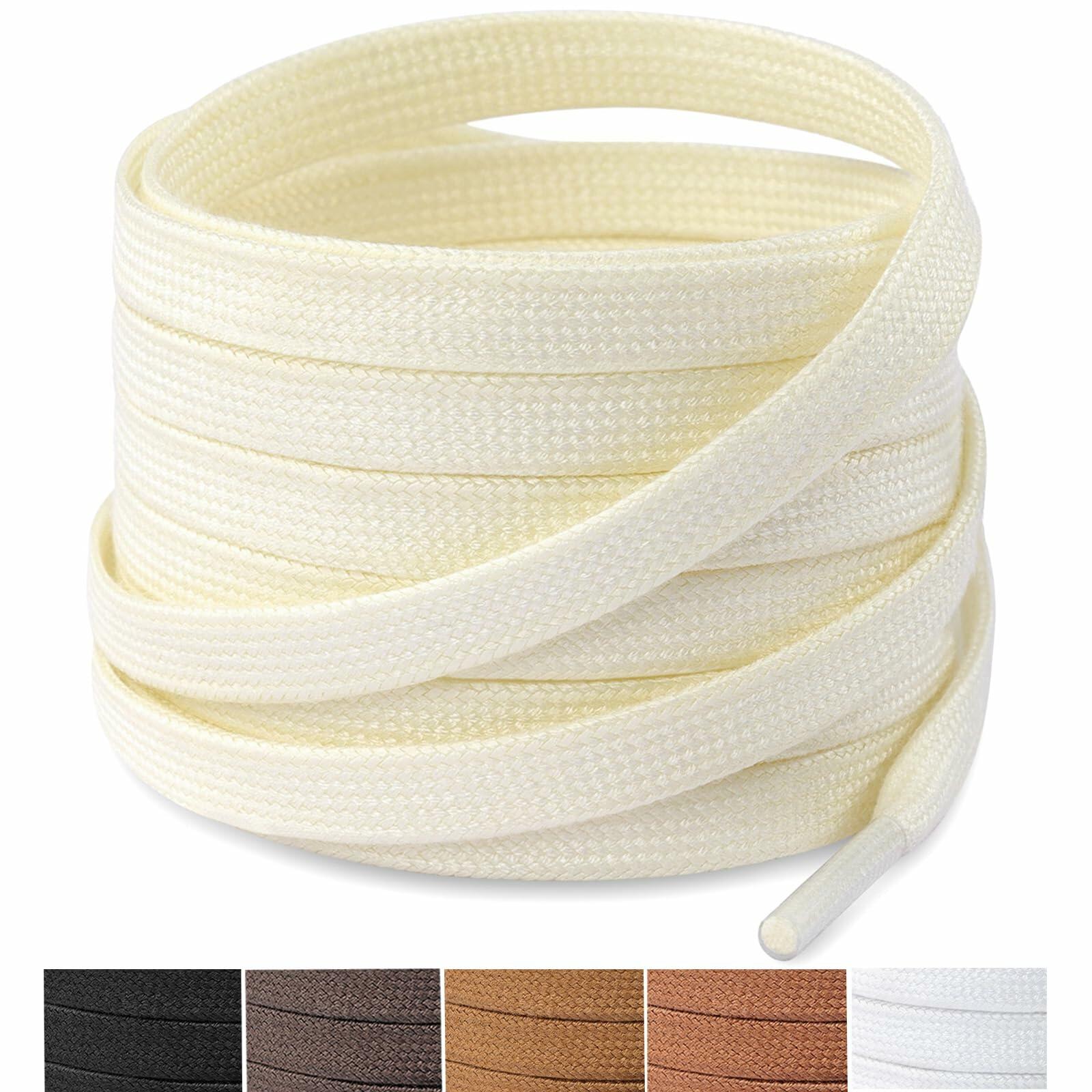 Handshop 2 Pairs Flat Waxed Shoe Laces 7mm Wide Beige 180cm