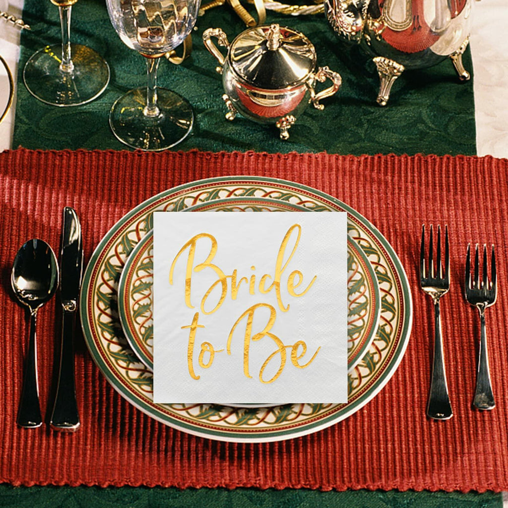 Apriciti Wedding Napkins White Gold Foil Miss to Mrs 50 Pack Disposable