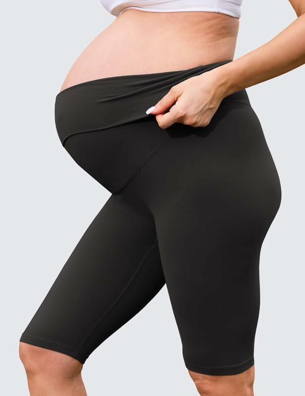 QoBexim Womens Maternity Yoga Shorts Over Belly Comfy Black Freesize