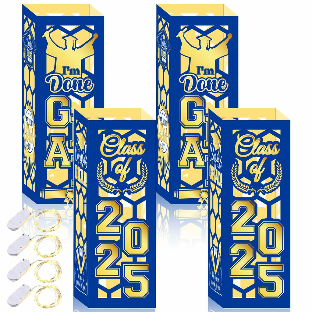6 Pcs Graduation Table Centerpieces Lantern Boxes LED Light Blue Class 2025