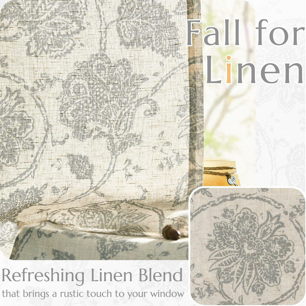 [Like_new] jinchan Linen Curtains Gray Floral Paisley 63in Length 2 Panels