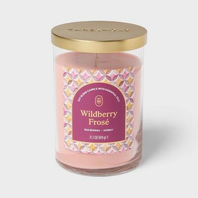 Threshold 21.5oz Glass Jar Candle with Lid Wildberry Frosé Pink