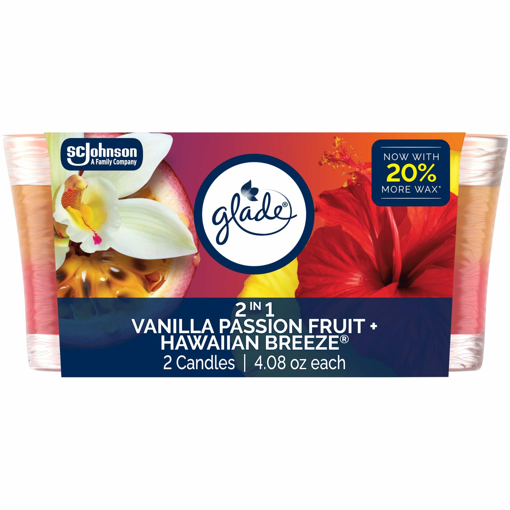 Glade 2in1 Scented Candle Jar Hawaiian Breeze & Vanilla Passion 4.08oz 2 Ct