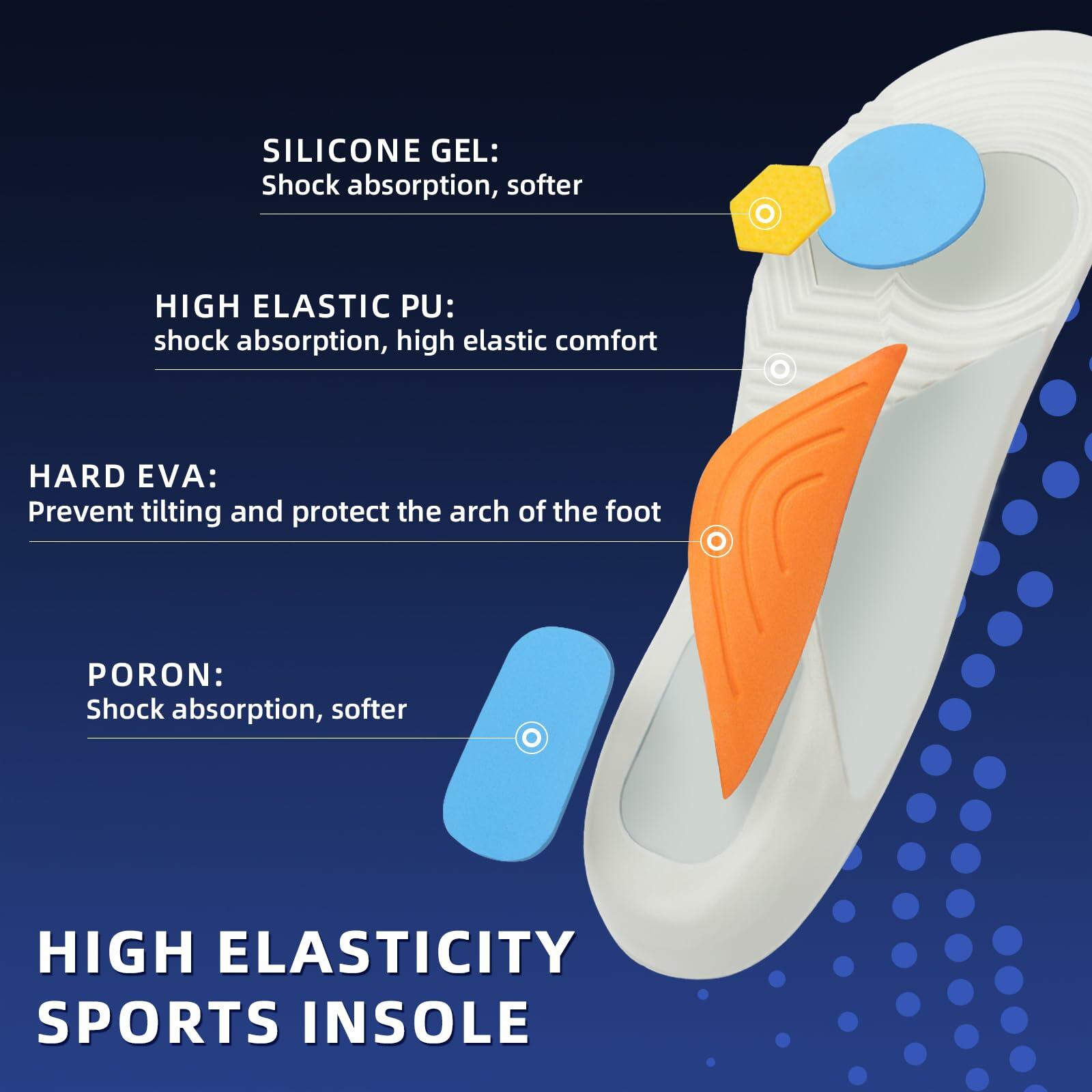 GRIAEDIT Orthotic Insoles Shock Absorbing Pain Relief for Shoes Size M12/W14