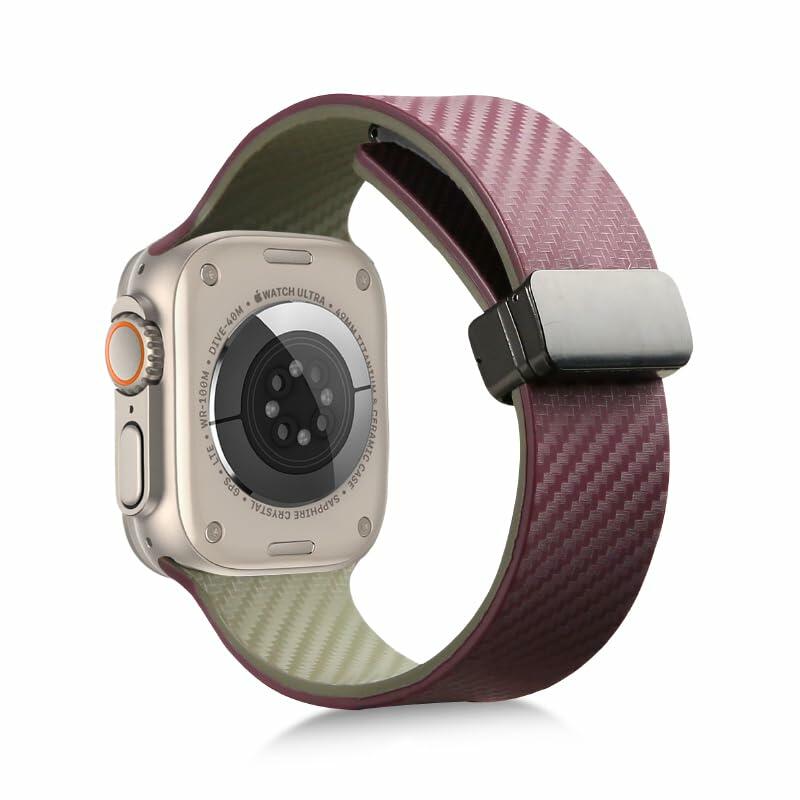 LYSMVIVI Carbon Fiber Silicone Apple Watch Band Pale Cerulean/Black