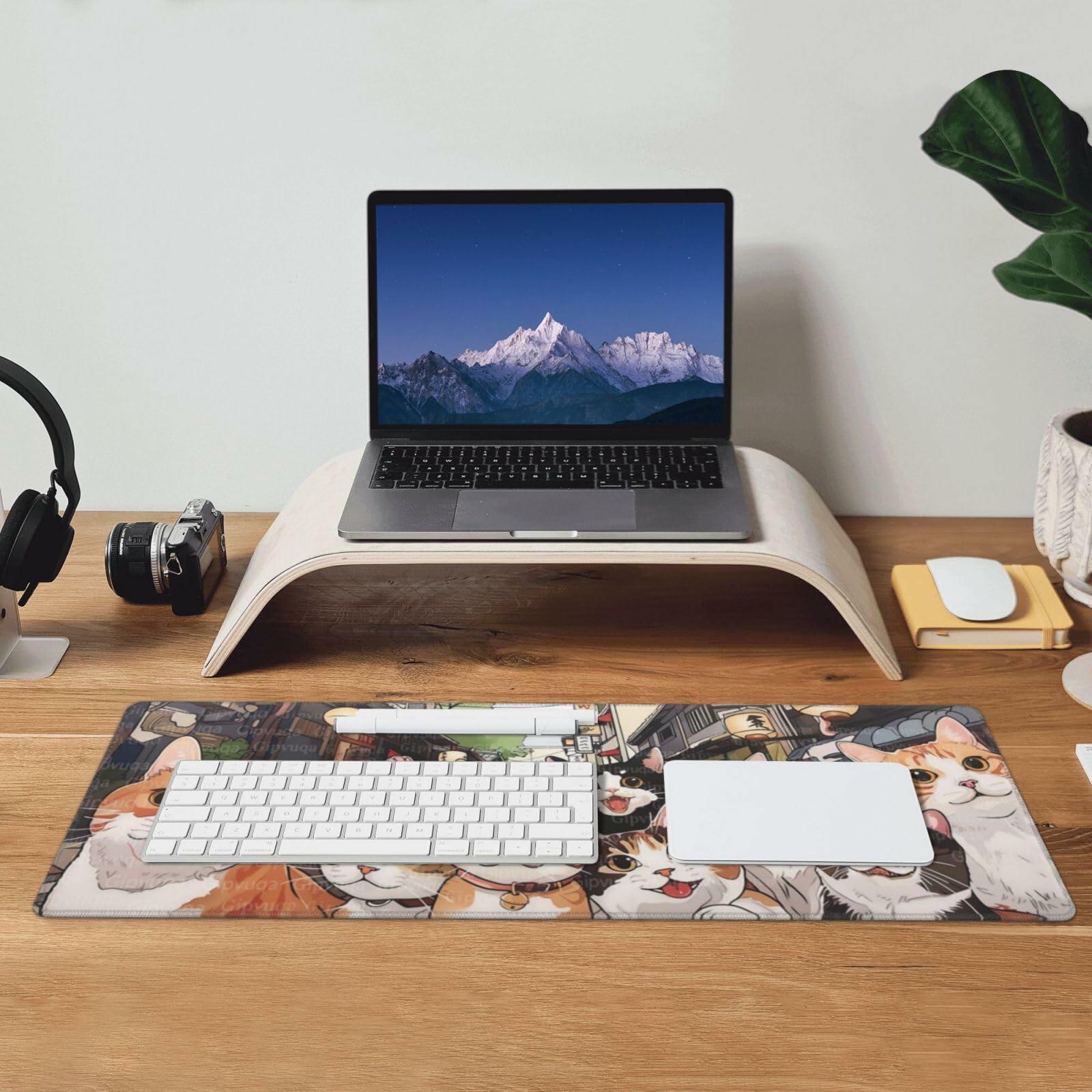 Gipvuqa Japanese Cats XL Gaming Desk Pad 31.5x11.8 Inch Large Mouse Mat