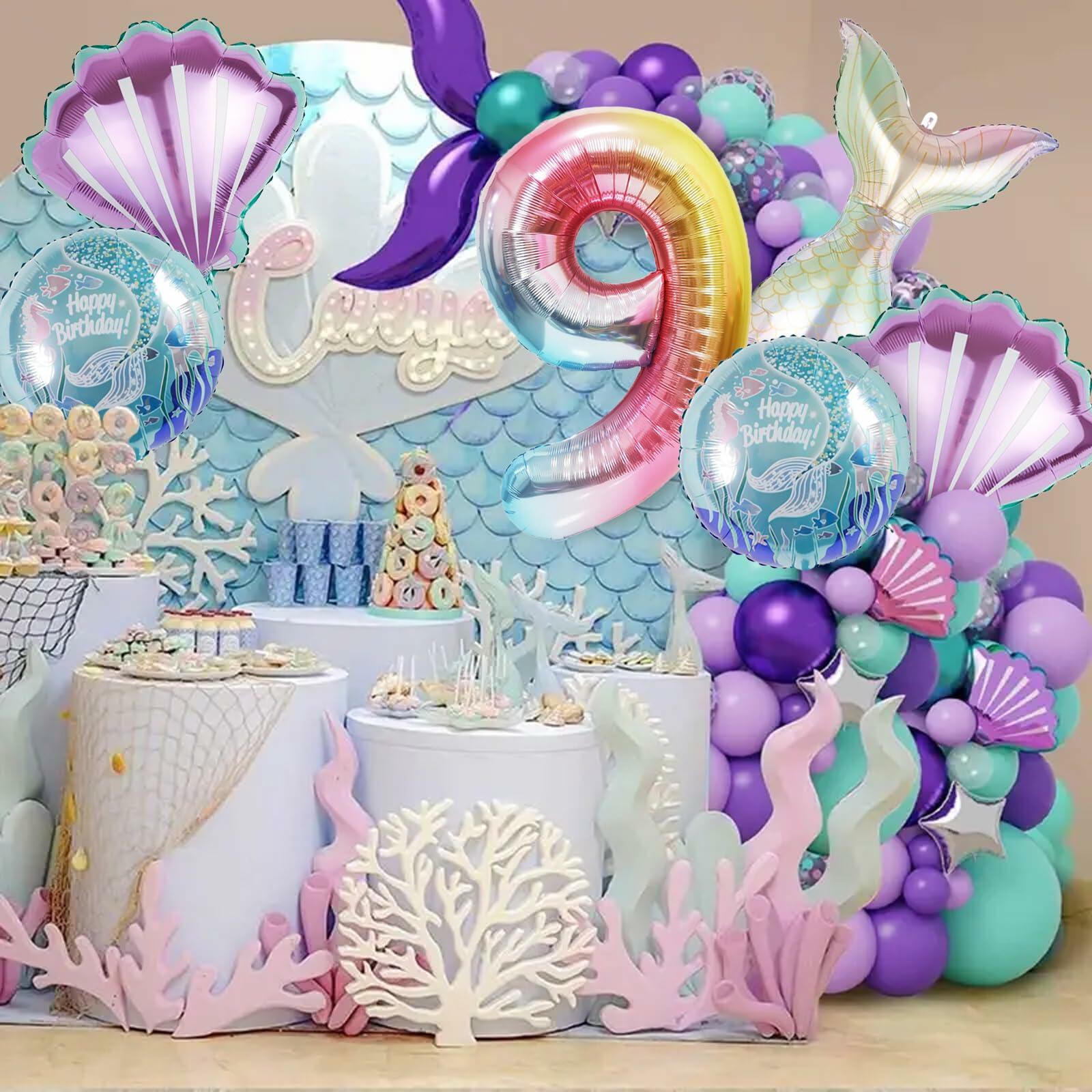 SINBEE Mermaid Foil Number Balloon 40in #9 Birthday Decoration Girls