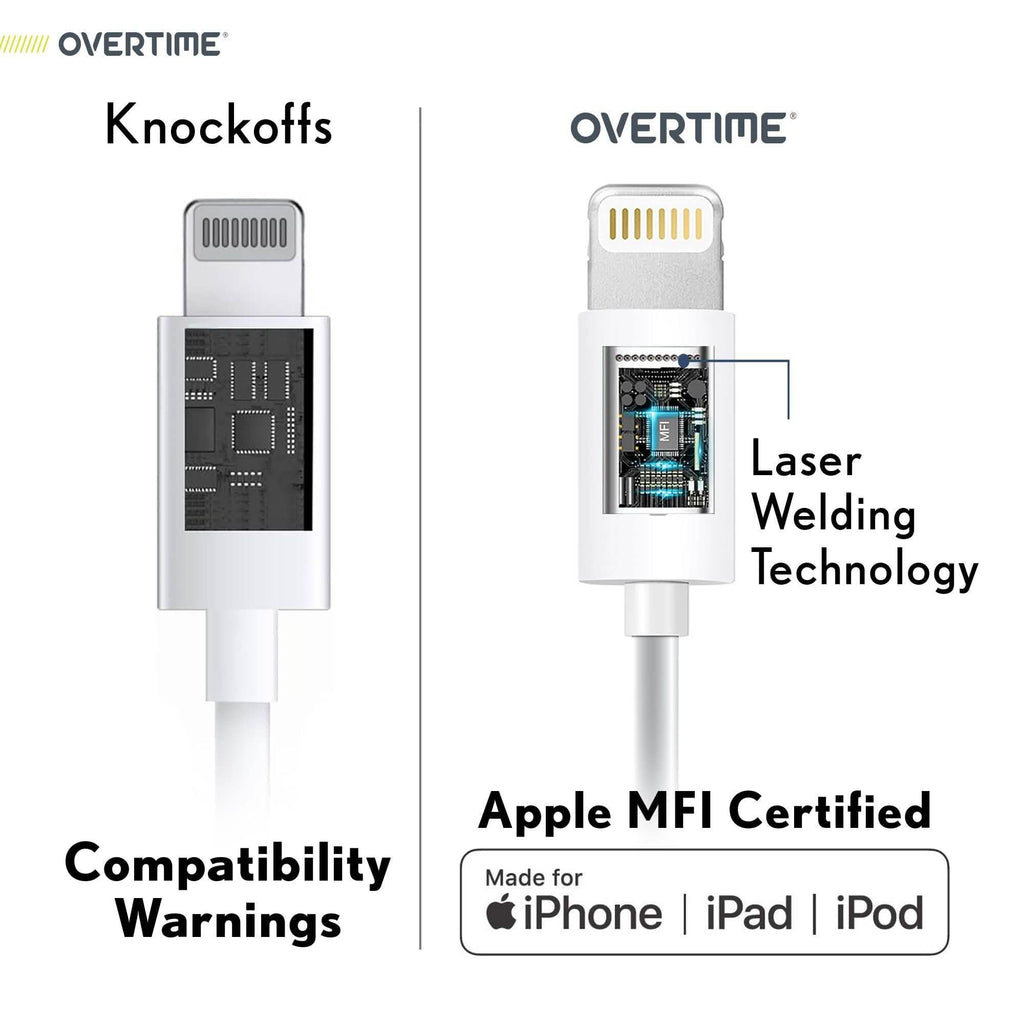 Overtime Apple MFi Certified Lightning Cable 10ft with Dual USB Wall Charger Adapter
