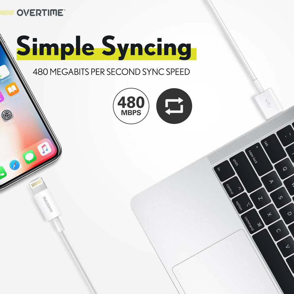 Overtime Apple MFi Certified Lightning Cable 10ft with Dual USB Wall Charger Adapter