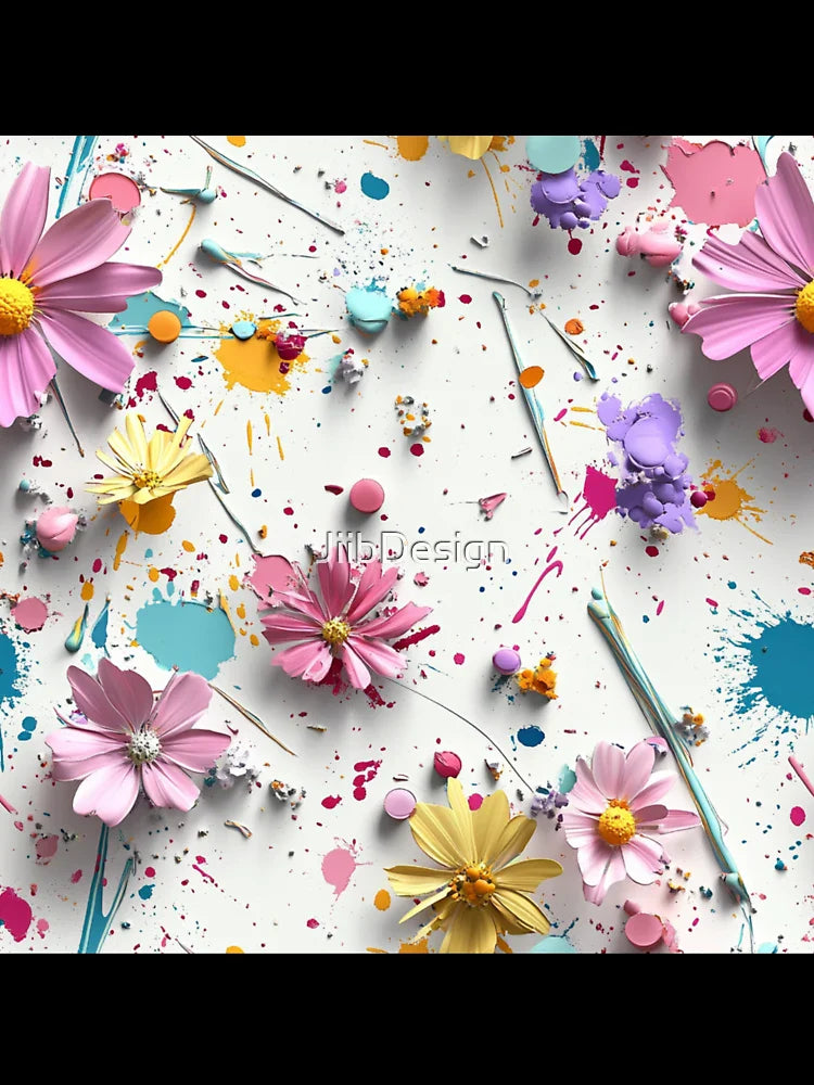 Splatters and Florals, 3D Makes the picture look dimensional and deep Gives a lively feeling The tenderness of the flowers and the abstractness and freedom of the splashes of color