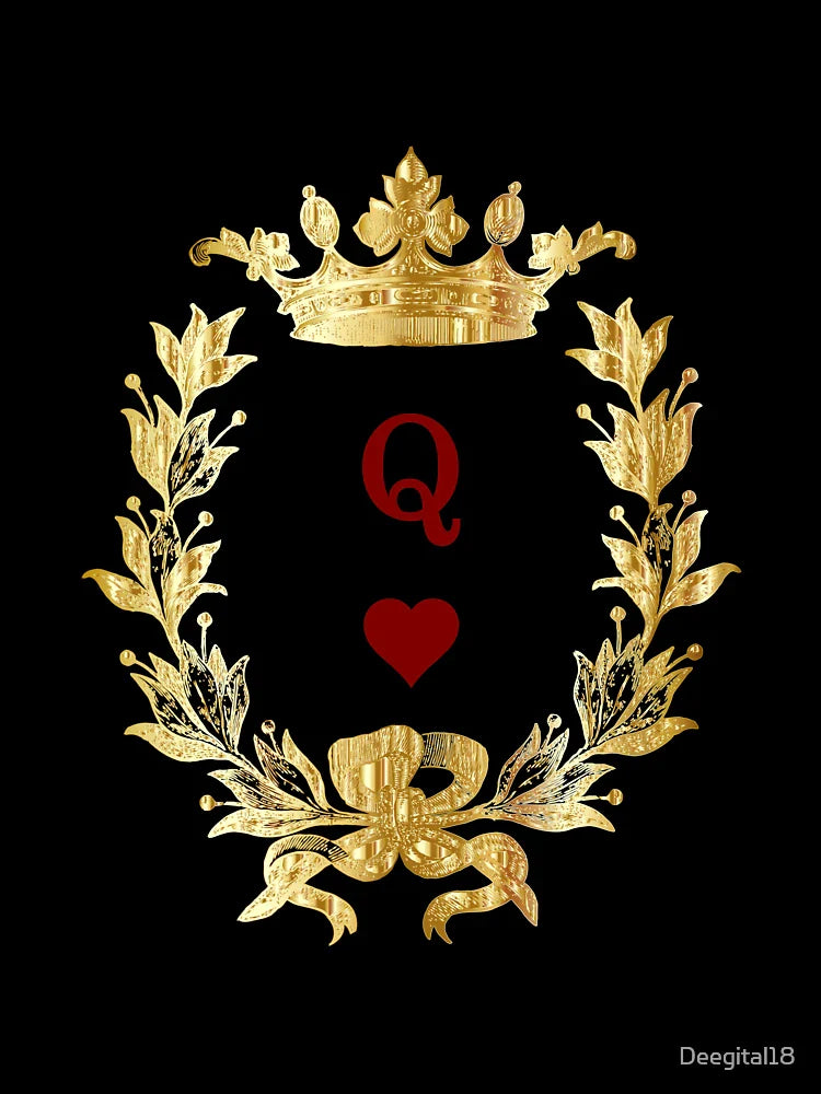 Vintage Queen of hearts Gold embossed Crown and wreath detail - Classic Century Red mauve & gold edition