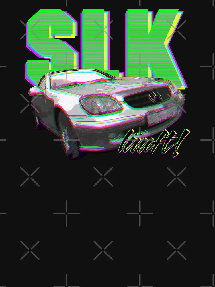 Mercedes Benz SLK is running. Design in 3D glitch look