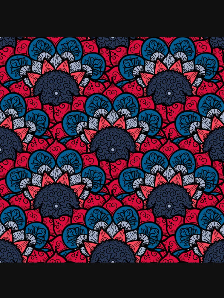 Red and Blue Floral Turkish Ornament Art - Flower Pattern