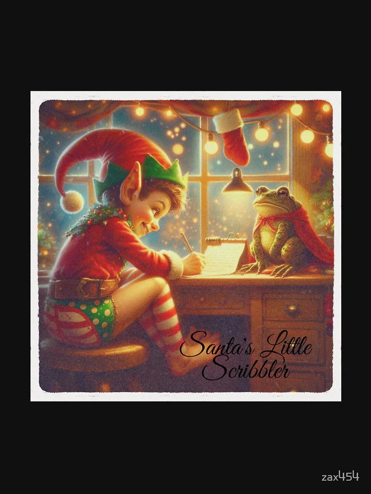 Whimsical Holiday Delight - Santa's Little Scribbler Elf and Toad in Festive Festivities