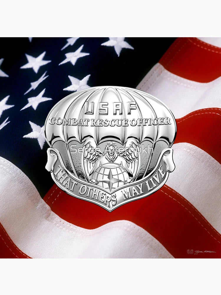 Combat Rescue Officer Badge over American Flag