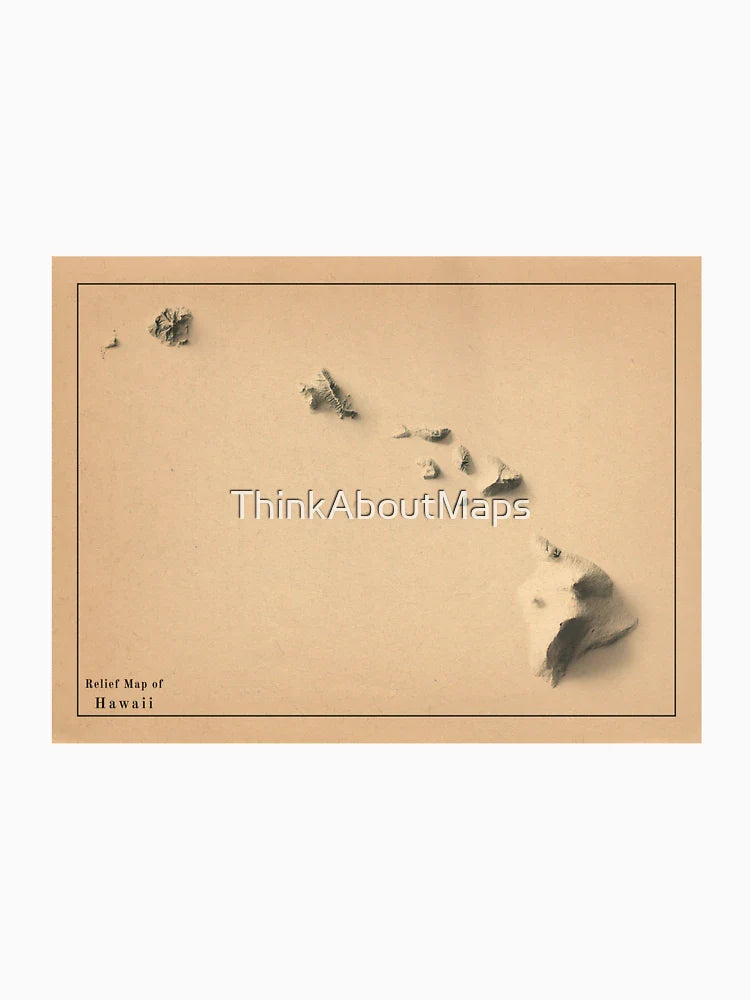 Hawaii Shaded Relief Map 3D digitally-rendered