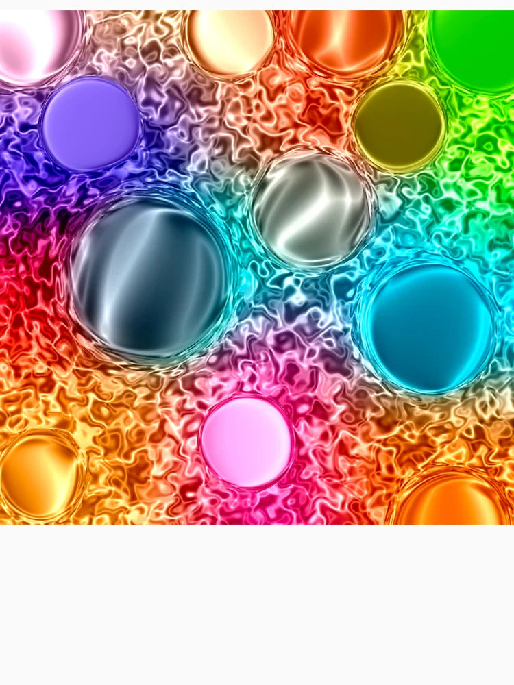 Colorful Glossy 3D Bubbles on Abstract Liquid Rainbow Background