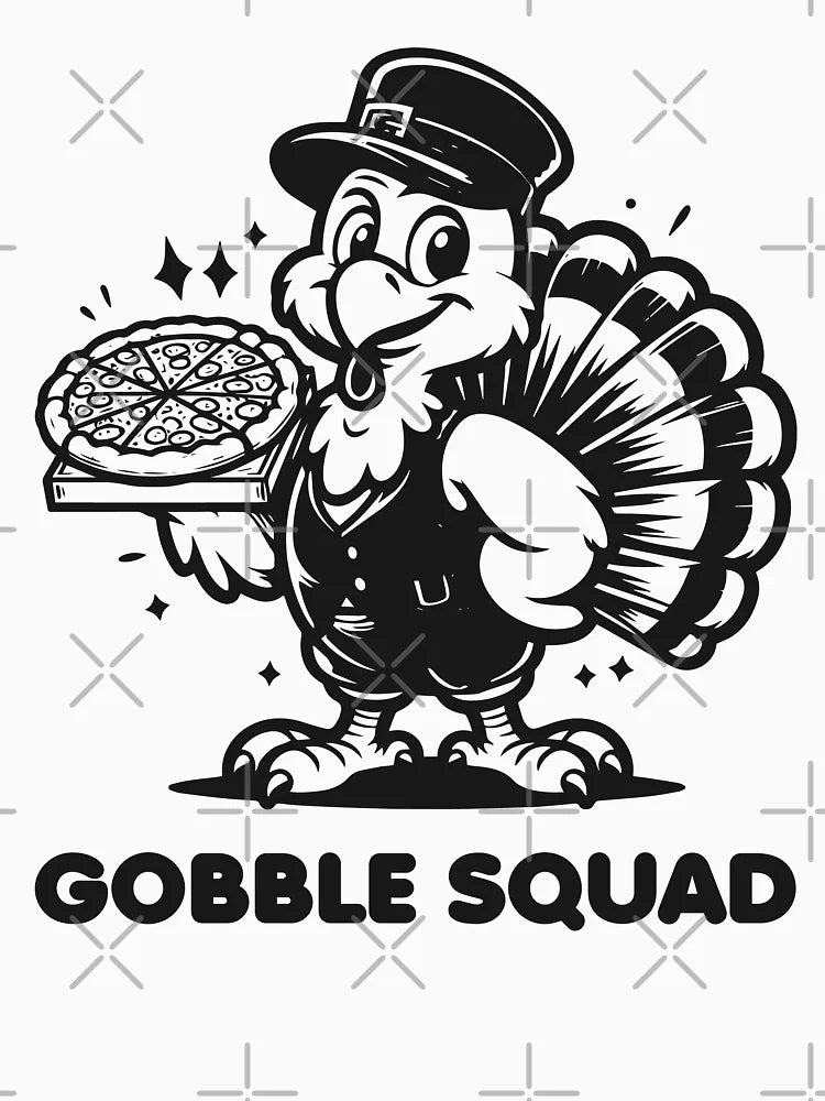 Gobble Squad Funny Thanksgiving Design | Cute Turkey Crew Illustration | Festive Fall Character Art | Playful Holiday Group Scene | Autumn Celebration Vibes