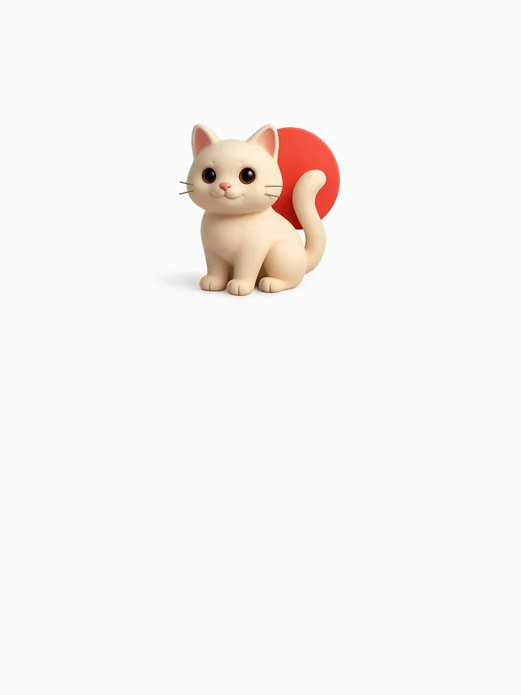 Cute 3D White Cat with Red Sun