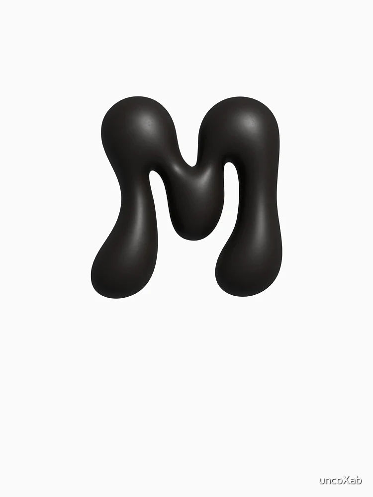 Glossy Black Blob Letter M 3D Typography Art