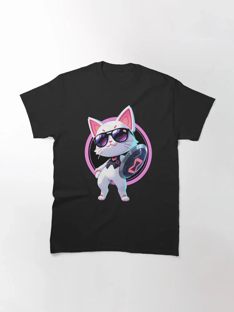 Cyberpunk Neon 3D Chibi Cat with Shield